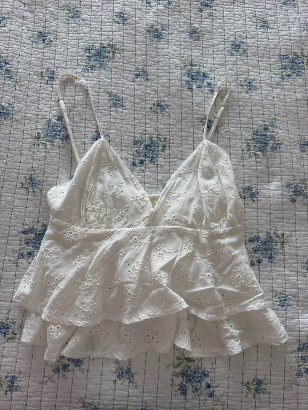 White Eyelet Ruffle Cami Tank Top - Women